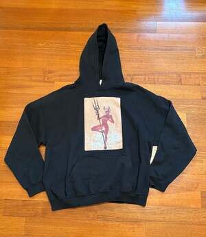 Gildan Heavy Blend Black Hoodie Devil Girl Pinup Graphic Pullover Size XL